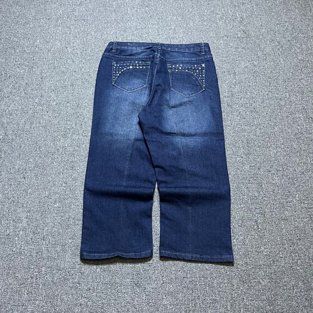 Michael F. Denim Capris Size 8 Blue Rhinestone Embellished Wide Leg Crop Jeans